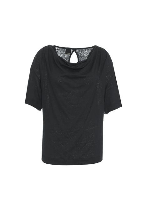 T-shirt Pinko donna Mambo 104952 A2GA Nera lino manica corta drappeggiato cut out arricciature PINKO | 104952 A2GAZ99